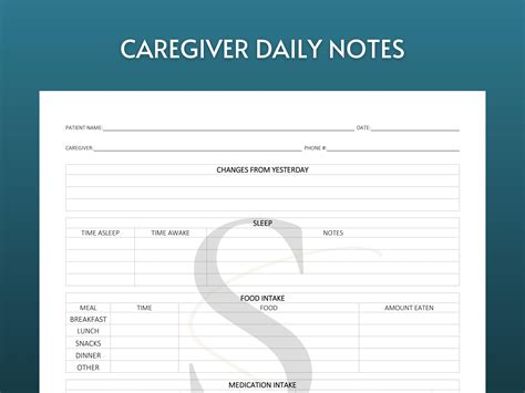Printable Caregiver Daily Notes